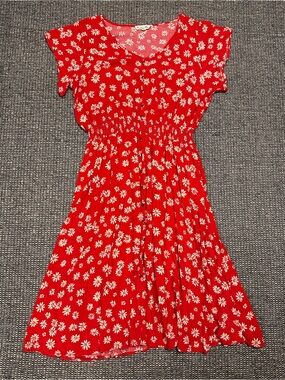 Indigo Rose Red Floral Daisy Print Casual Dress